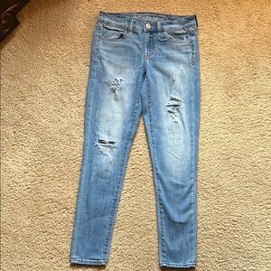 American Eagle Blue Skinny Jeans Distressed Casual